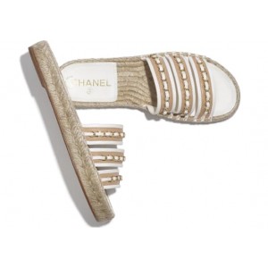 Chanel Lambskin Beige White Mules