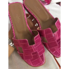 Hermes Rose Red Crocodile Oran Sandals