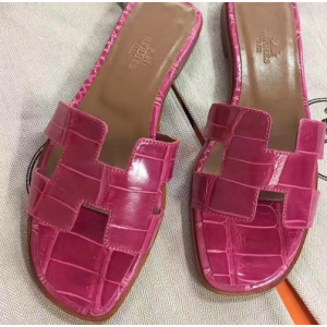 Hermes Rose Red Crocodile Oran Sandals