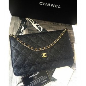 Chanel Wallet on Chain Caviar Gold Chain WOC Black Crossbody Bag